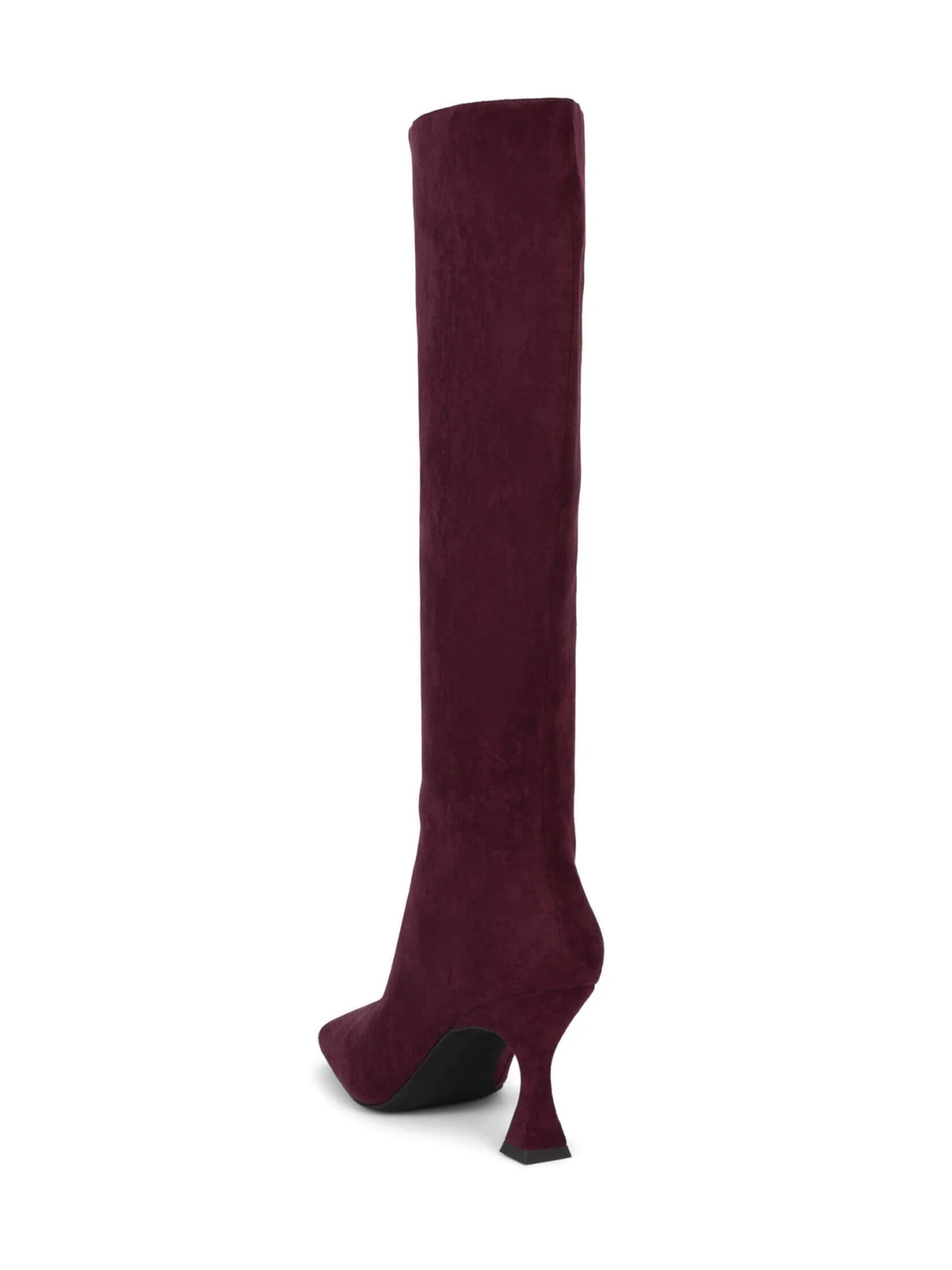 Square-Toe Full-Zip Mid Calf Stiletto Boots - Wine Red Faux Suede