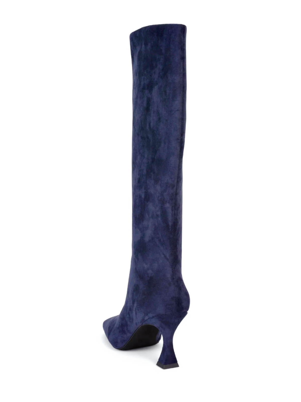 Square-Toe Full-Zip Mid Calf Stiletto Boots - Blue Faux Suede