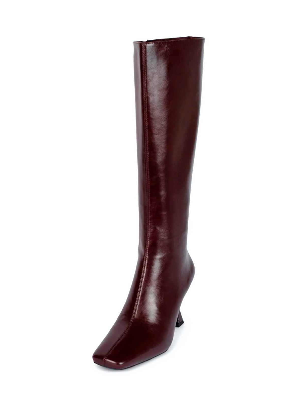 Square-Toe Full-Zip Mid Calf Stiletto Boots - Brown