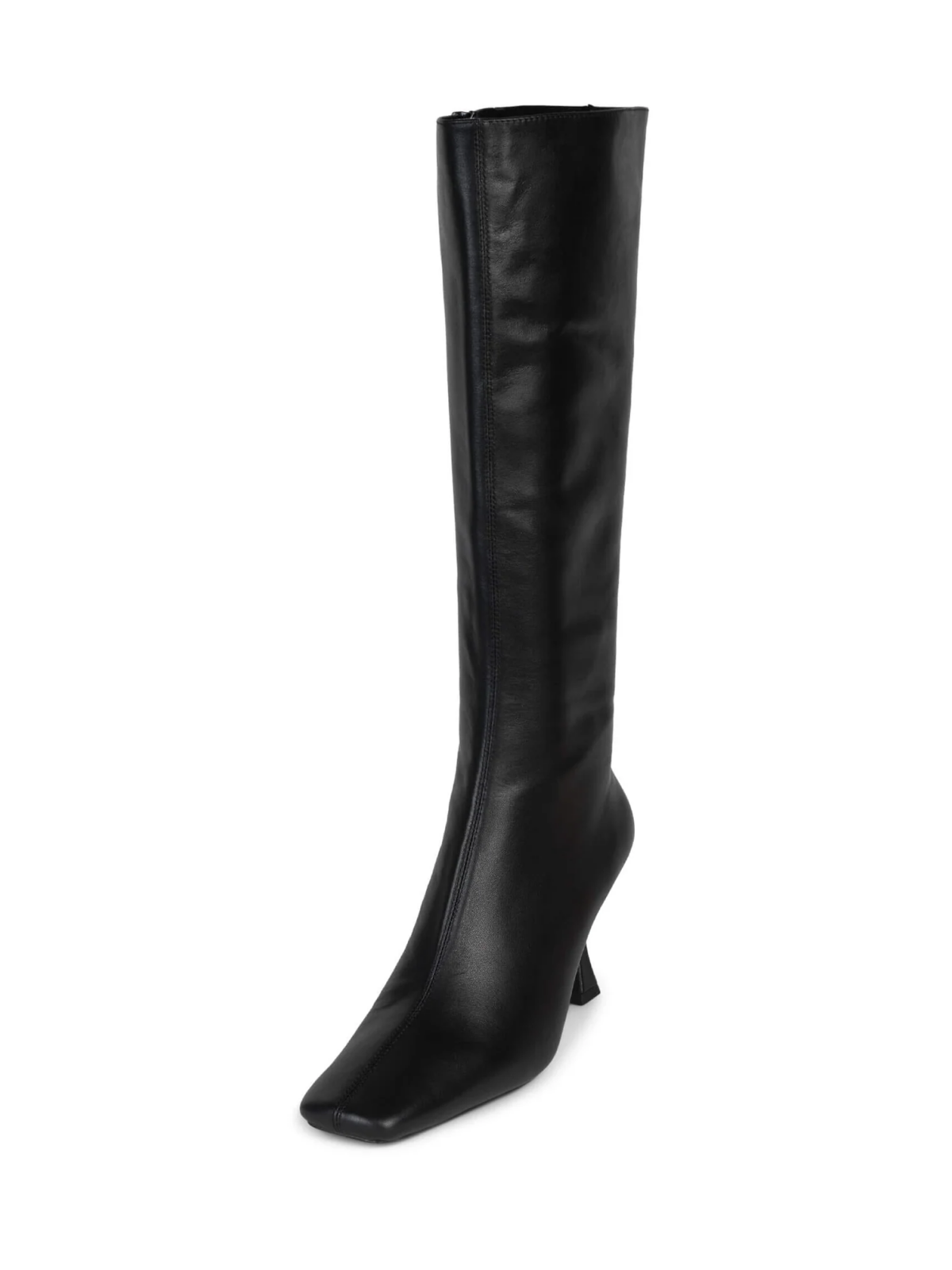 Square-Toe Full-Zip Mid Calf Stiletto Boots - Black