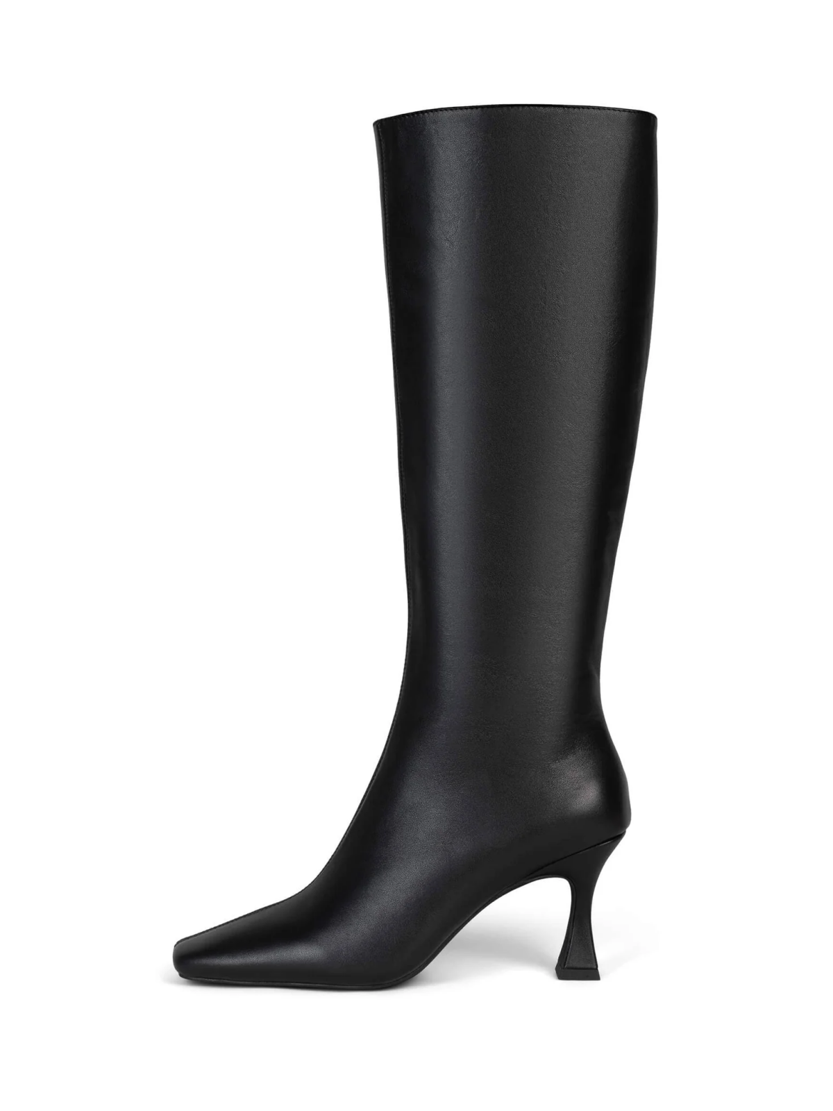 Square-Toe Full-Zip Mid Calf Stiletto Boots - Black