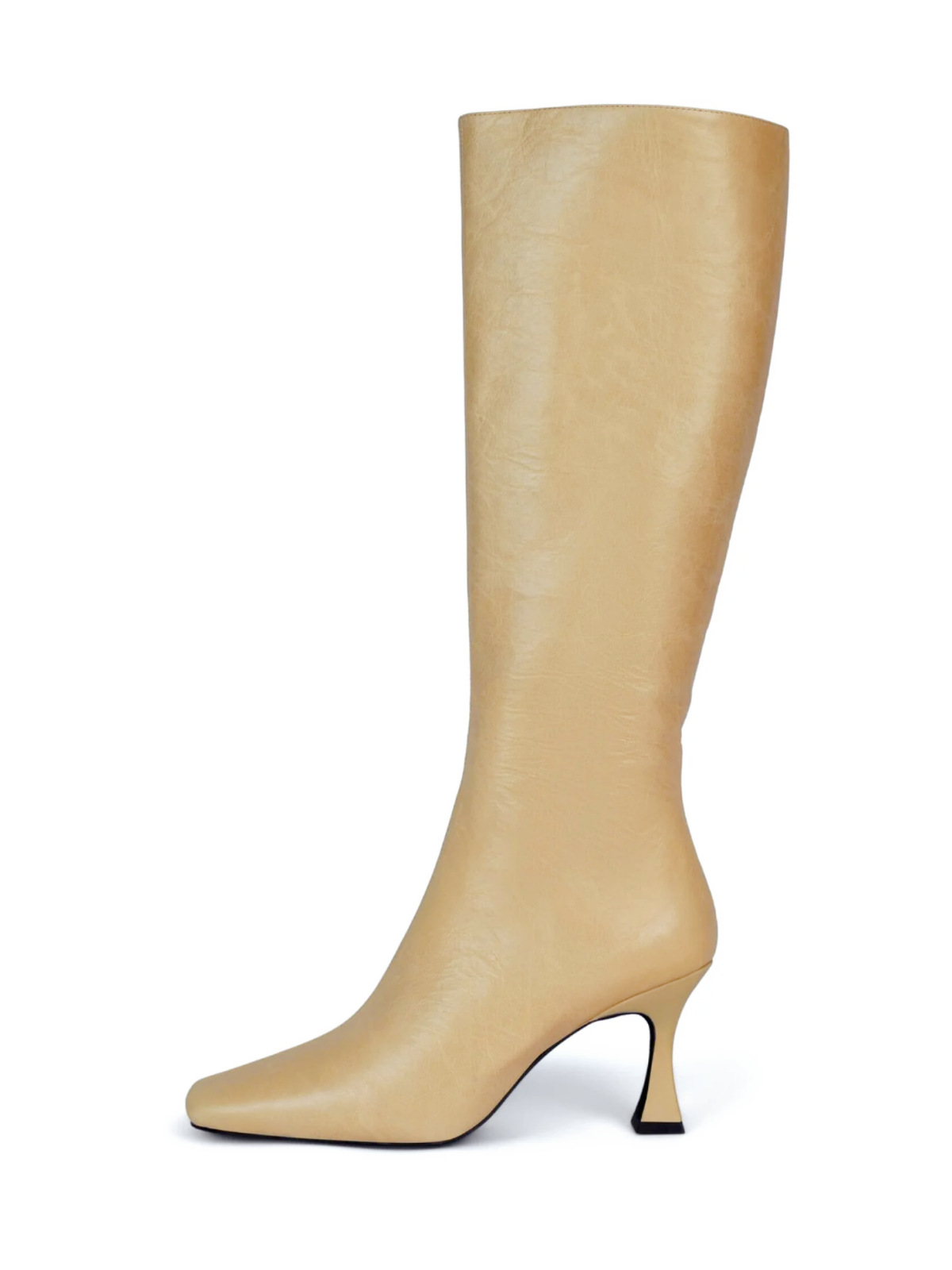 Square-Toe Mid Calf Full-Zip Stiletto Boots - Light Yellow