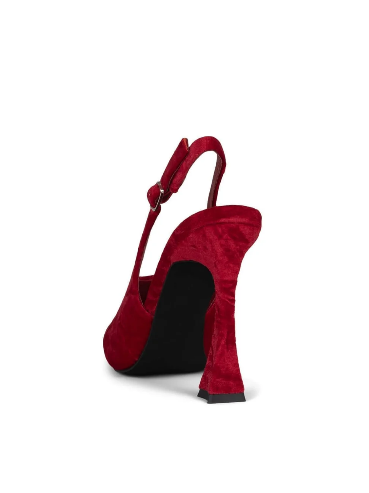 Red Ruched Velvet Pointed-Toe Slingback Pump High Heels