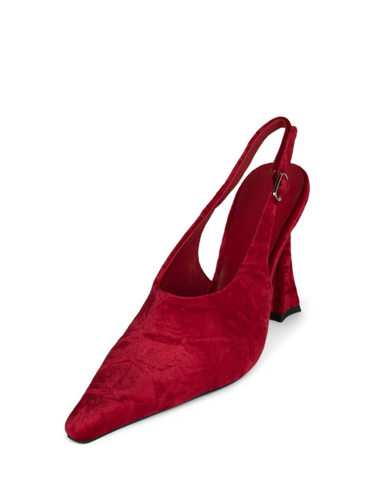 Red Ruched Velvet Pointed-Toe Slingback Pump High Heels