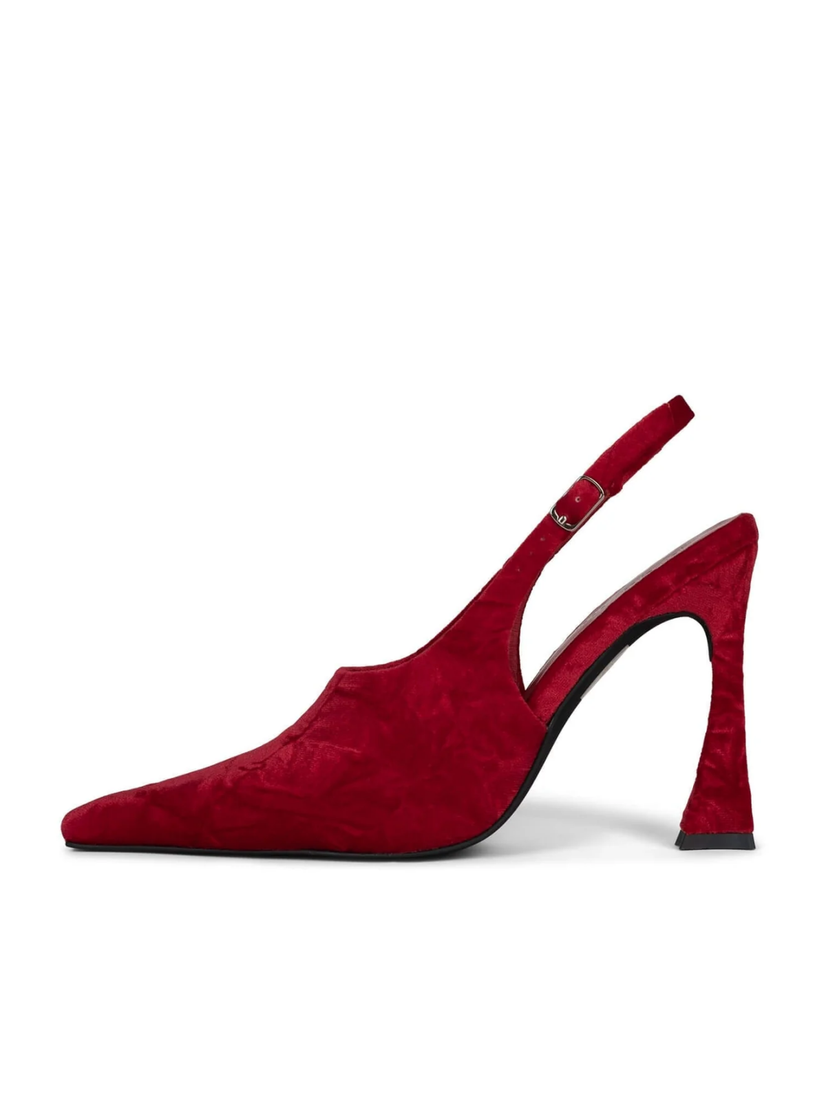 Red Ruched Velvet Pointed-Toe Slingback Pump High Heels