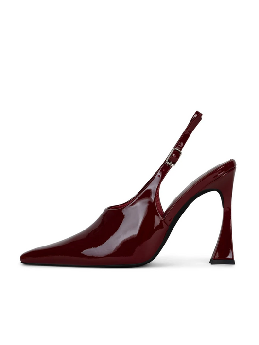 Wine Red Patent Leather Pointed-Toe Slingback Pump High Heels