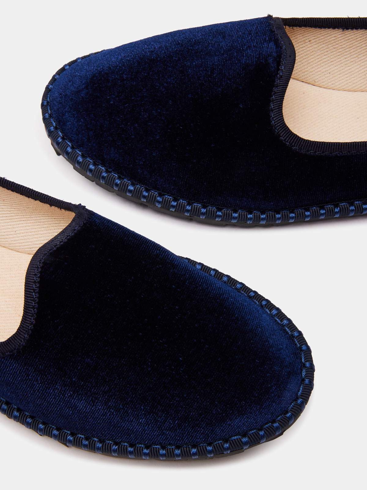 Velvet Round-Toe Slip-On Soft Loafer Flats - Navy Blue