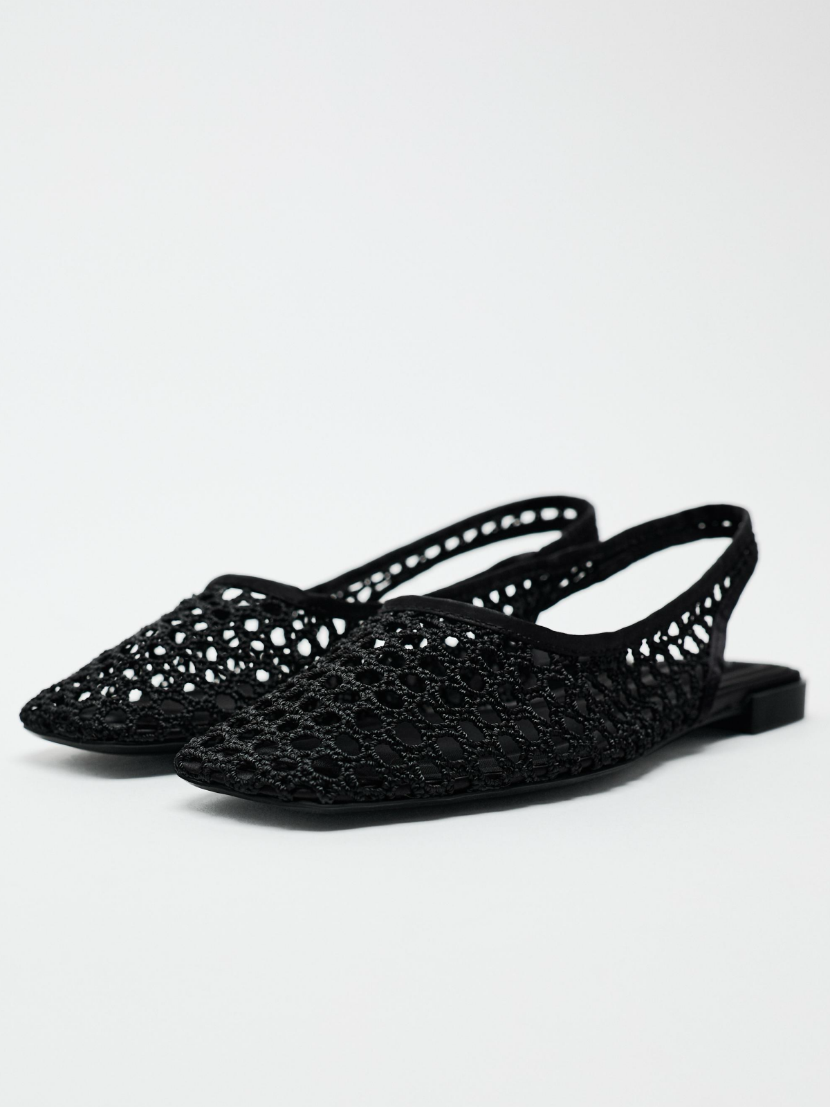 Black Square-Toe Hand Knitting Woven Slingback Flats