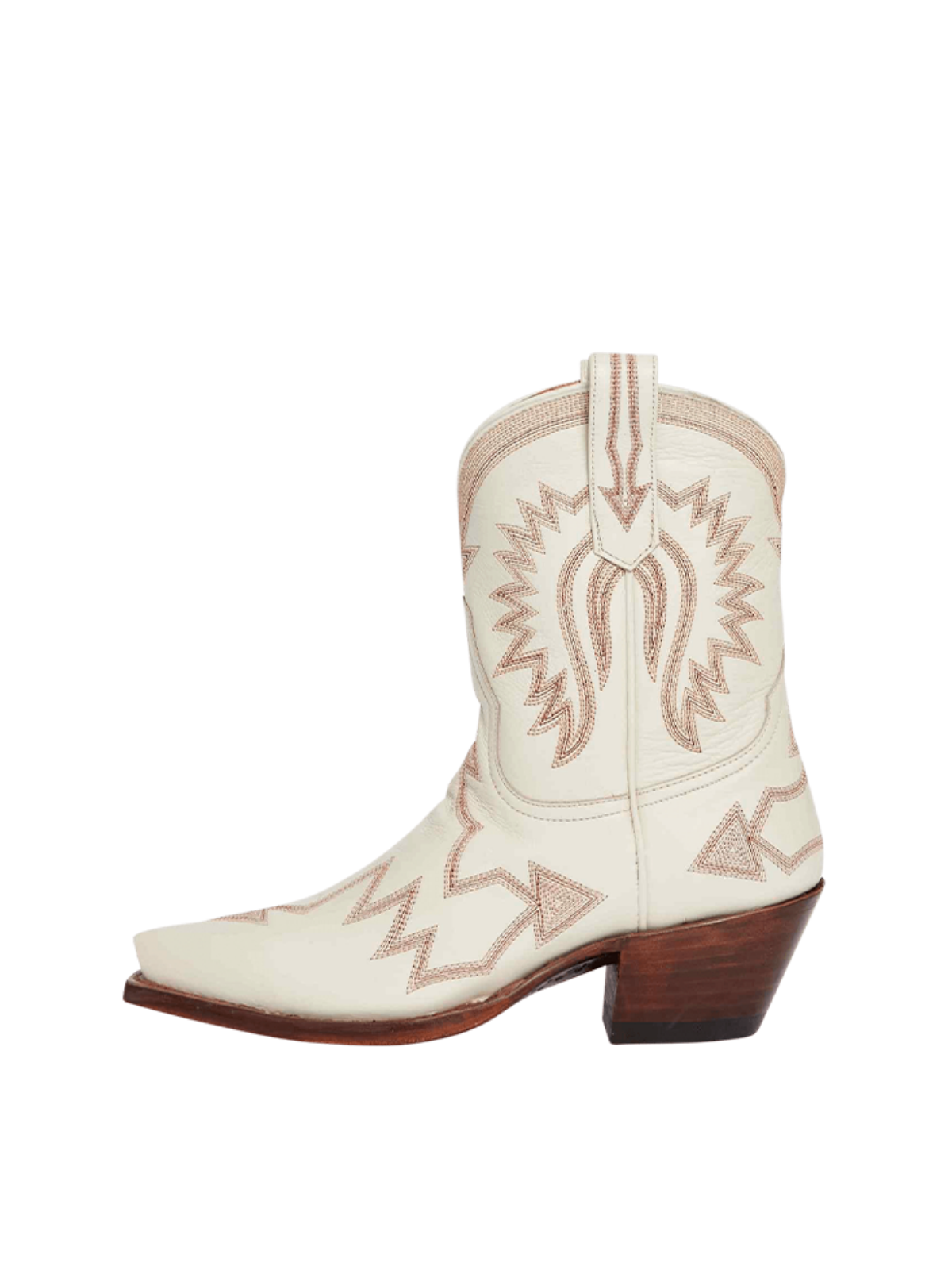 Jagged Embroidery Snip-Toe Wide Mid Calf Cowgirl Boots - Cream