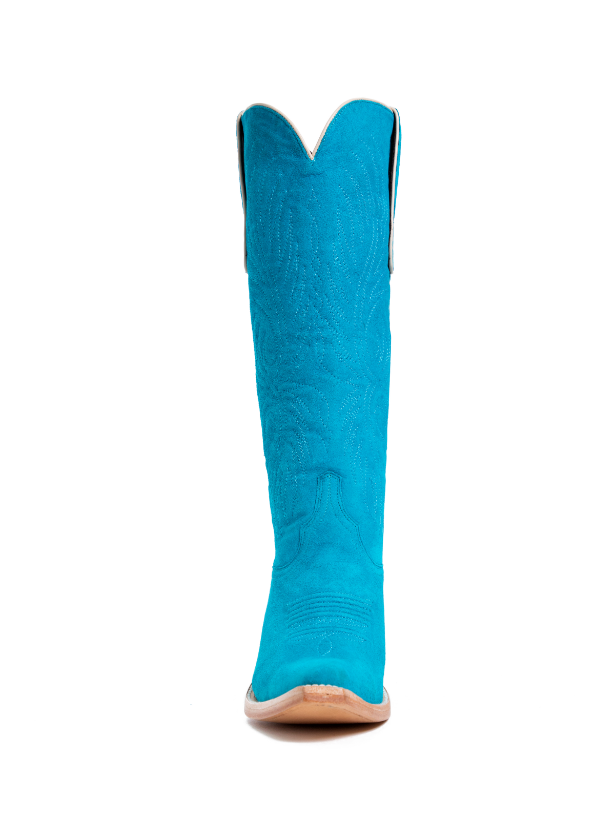 Blue Faux Suede Embroidery Snip-Toe Wide Mid Calf Cowboy Tall Boots For Women