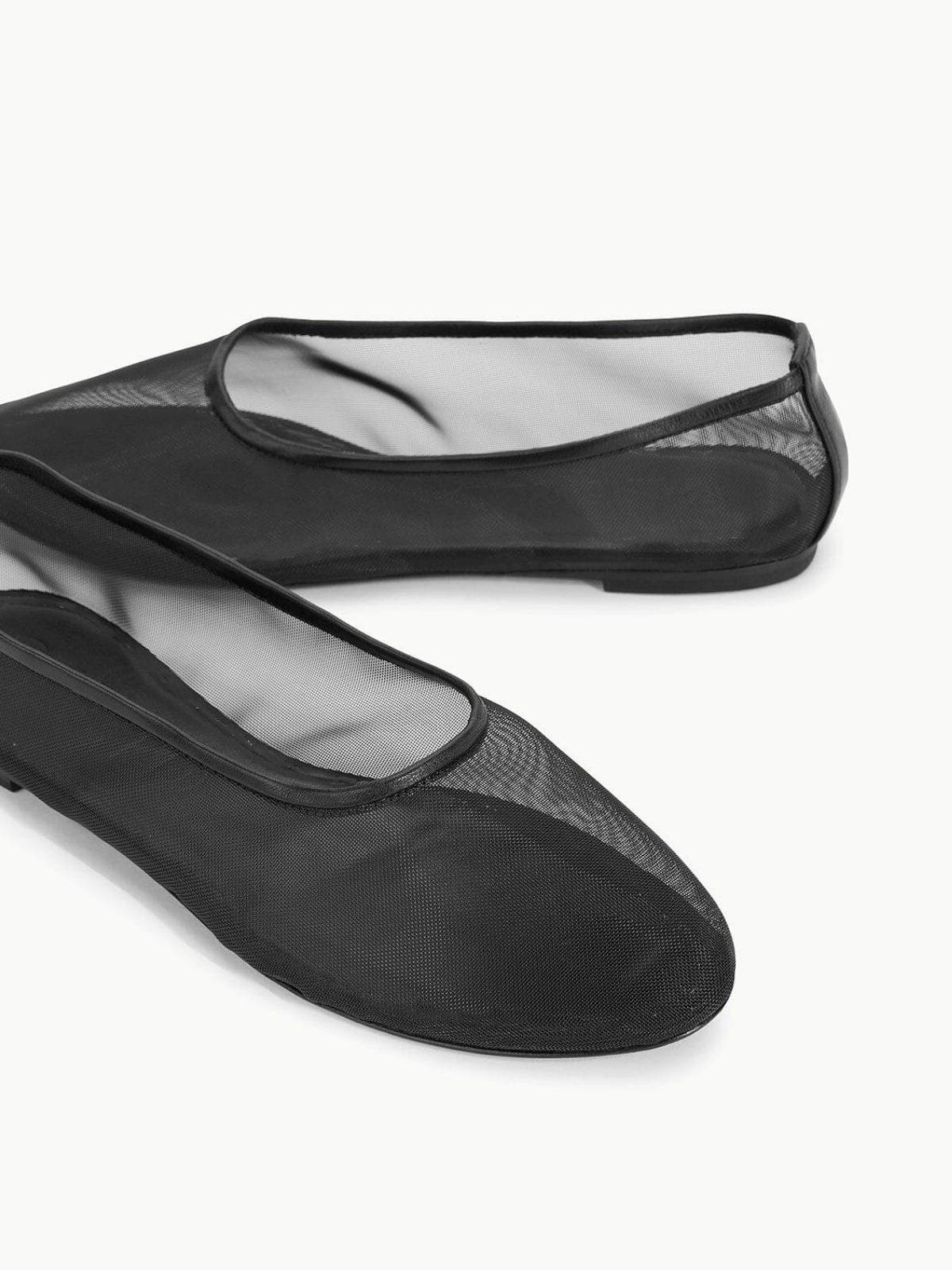 Black Round-Toe Slip-On Mesh Ballet Flats