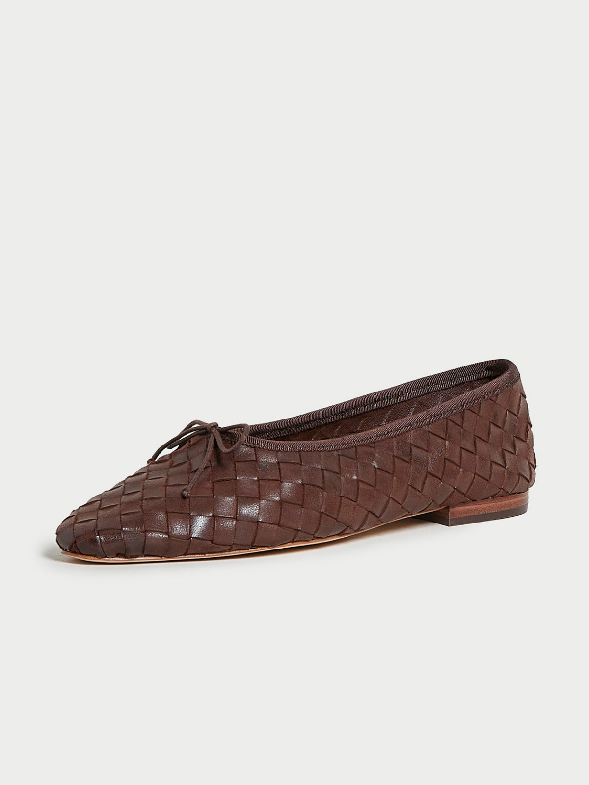 Chocolate Almond-Toe Bow Woven Ballet Flats