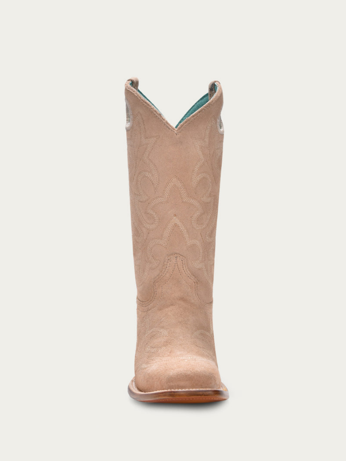 Faux Suede Cut-Out Square-Toe Embroidery Wide Mid Calf Cowgirl Boots - Sand