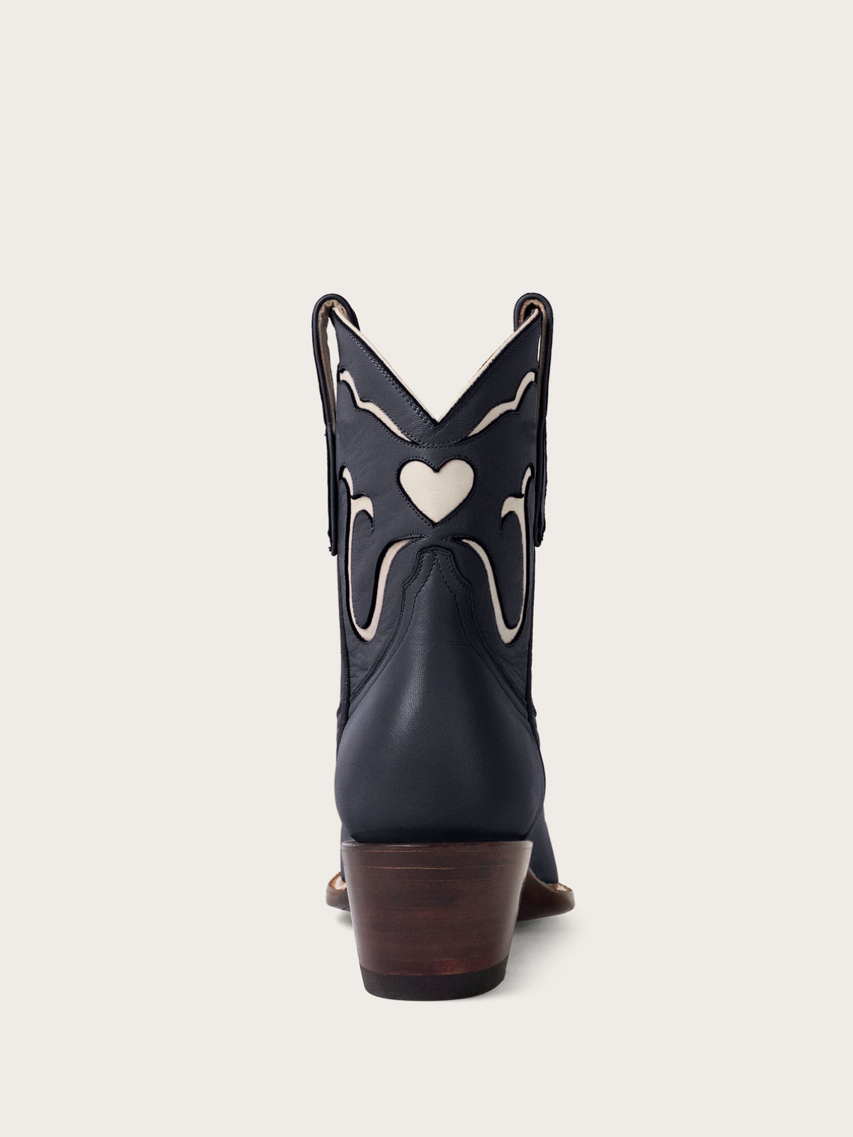 White Heart Inlay Almond-Toe Wide Mid Calf Cowgirl Boots - Navy Blue