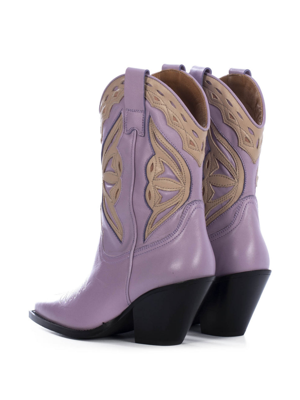 Lilac Purple Pointed-Toe Bone Inlay Applique Wide Mid Calf Cowgirl Boots