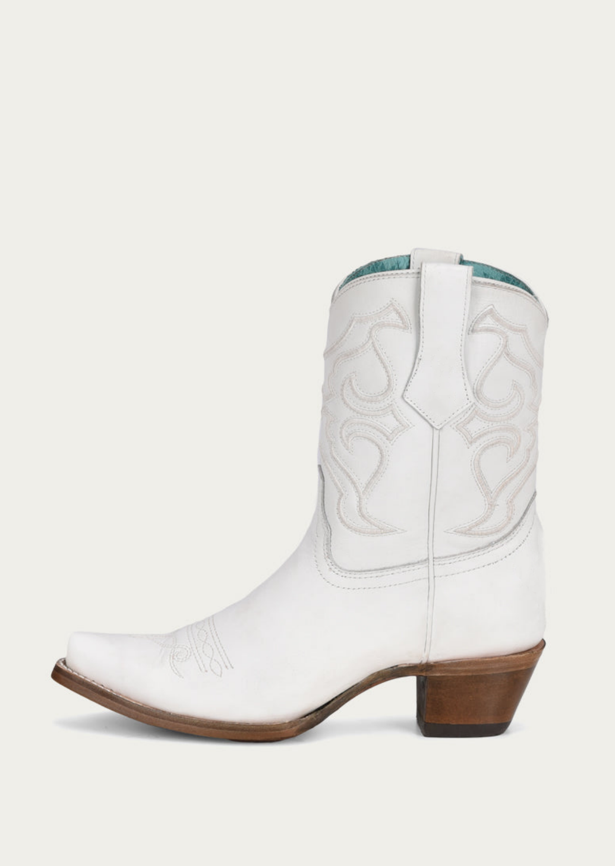 White Snip-Toe Embroidery Wide Mid Calf Cowboy Boots For Women