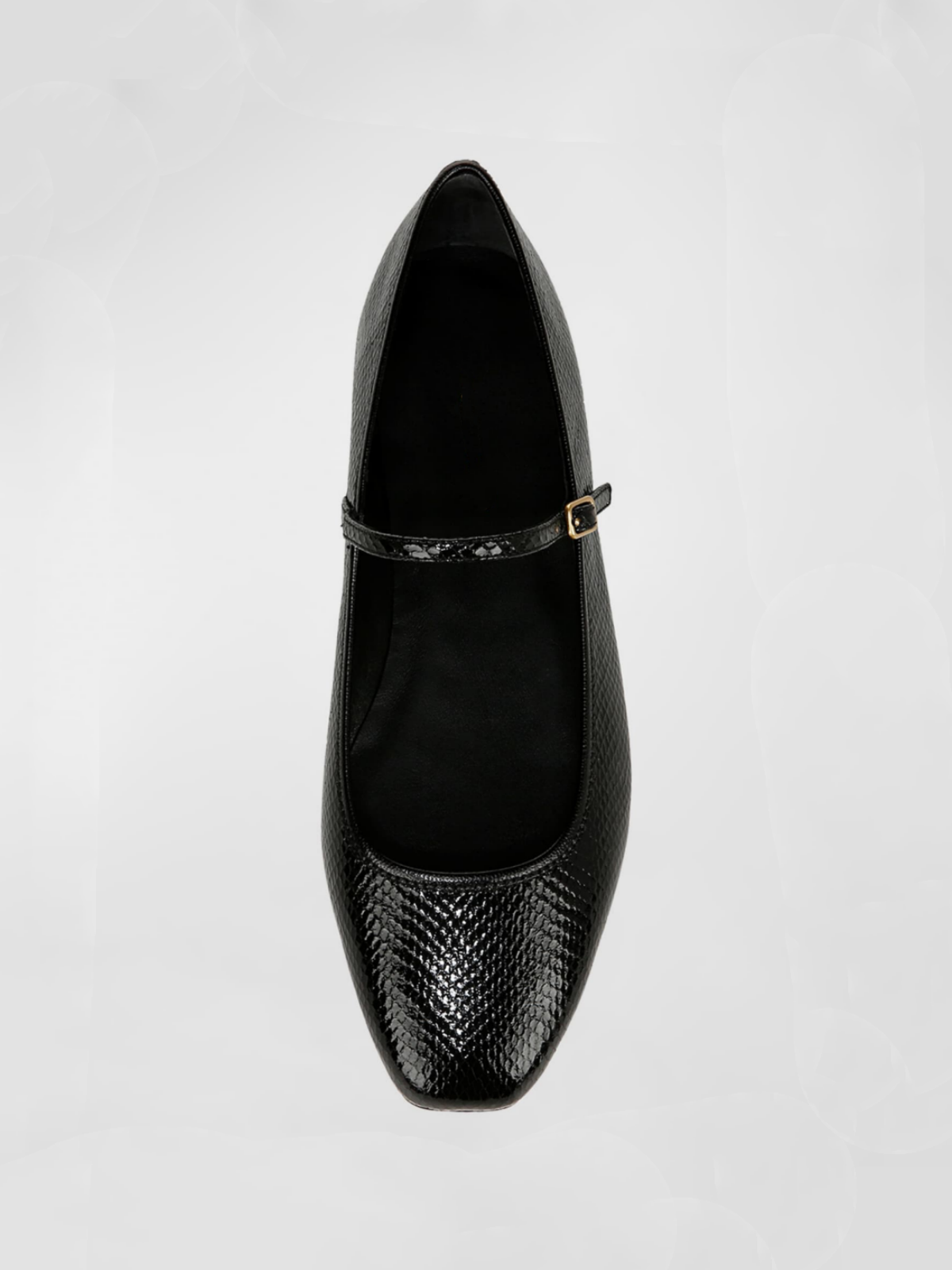 Black Snake-Embossed Square-Toe Ballet Flats Mary Janes