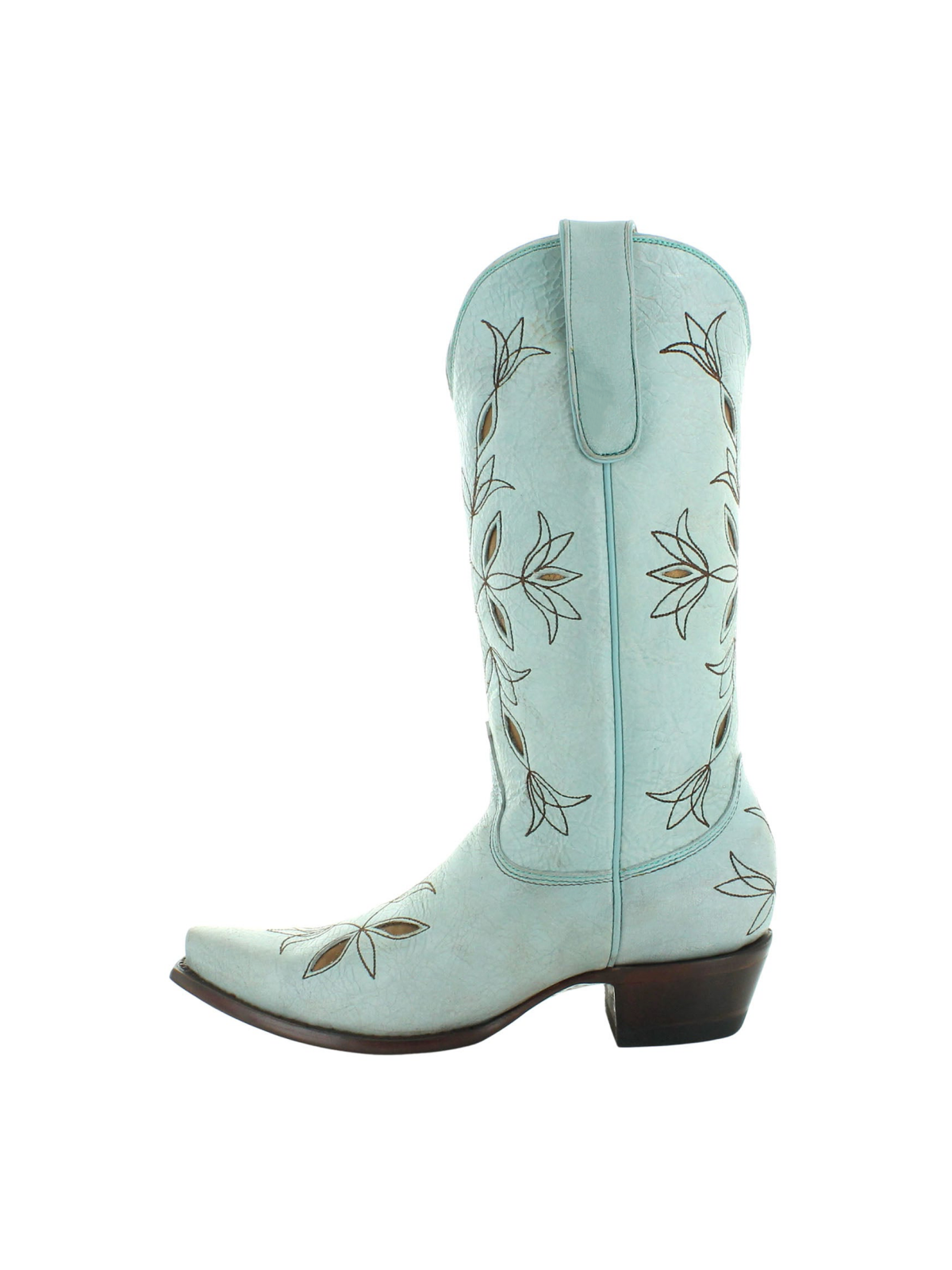 Light Green Floral Inlay Stitch Snip-Toe Cowgirl Boots Wide Calf Western Boots