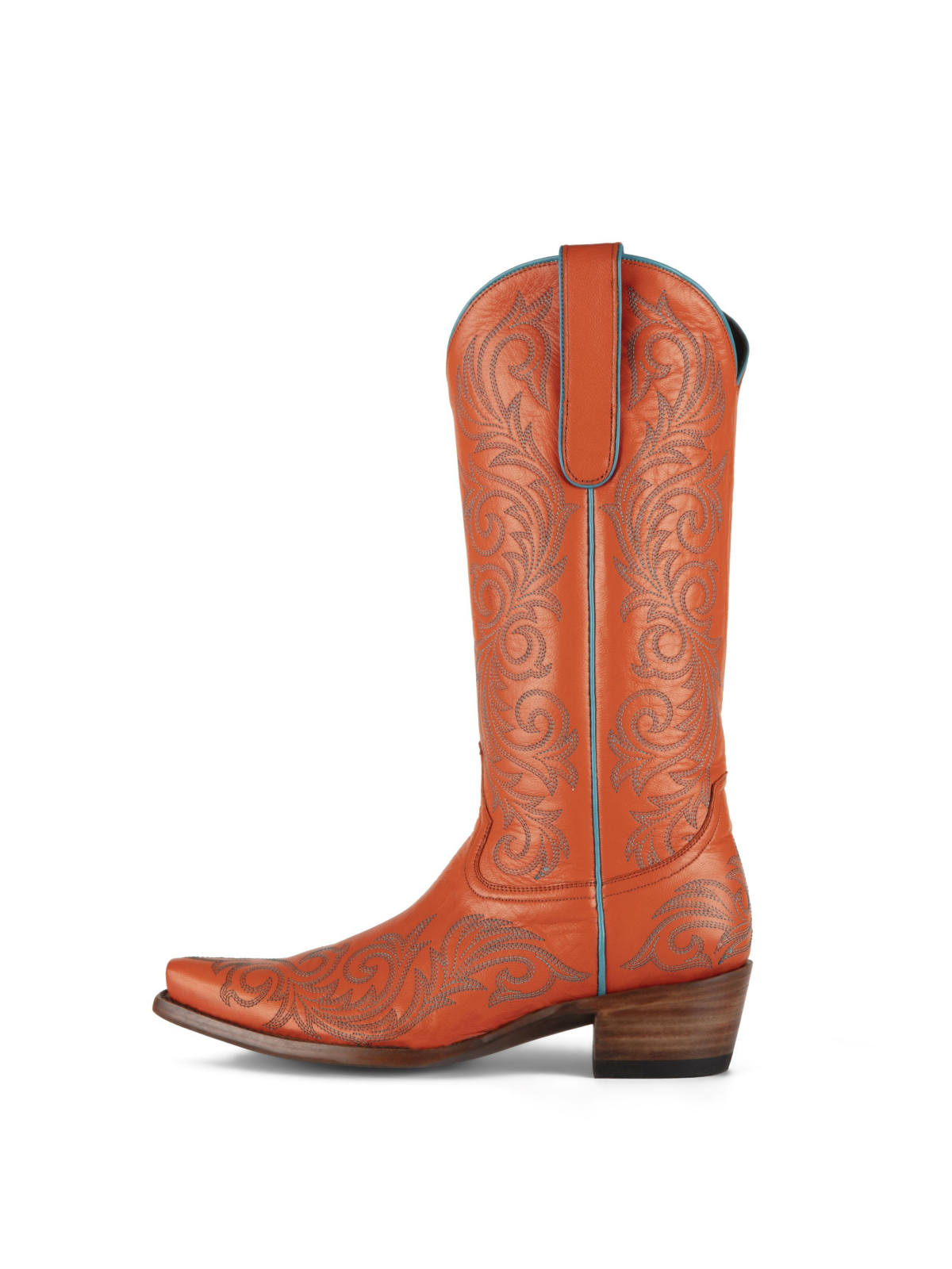 Orange Snip-Toe Embroidery Wide Mid Calf Cowgirl Tall Boots