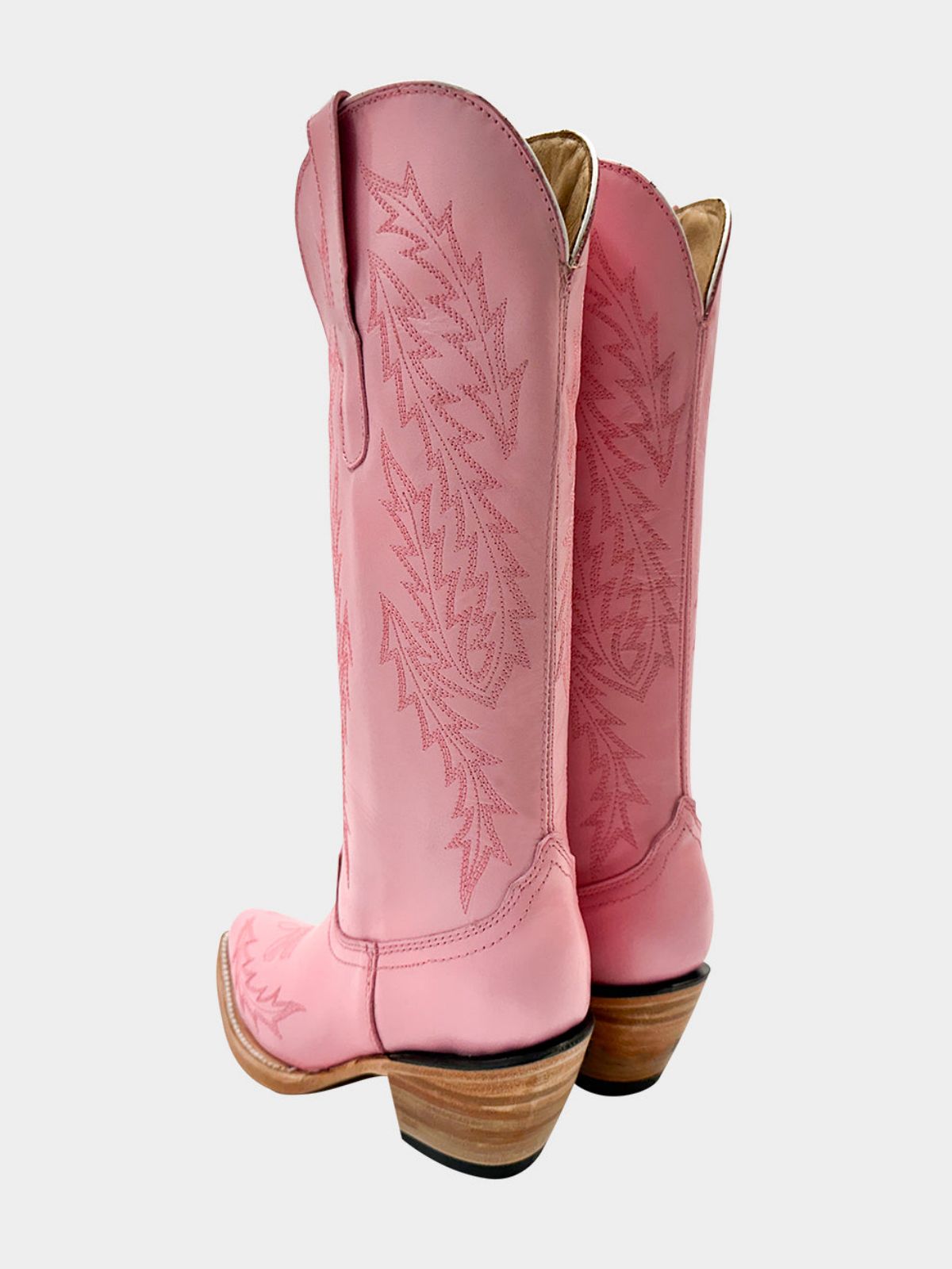 Snip-Toe Leaf Embroidery Half-Zip Mid Calf Tall Cowgirl Boots - Pink