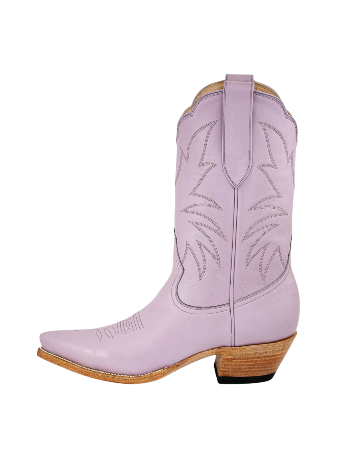 Western Embroidery Snip-Toe Mid Wide Calf Cowgirl Boots - Lavender