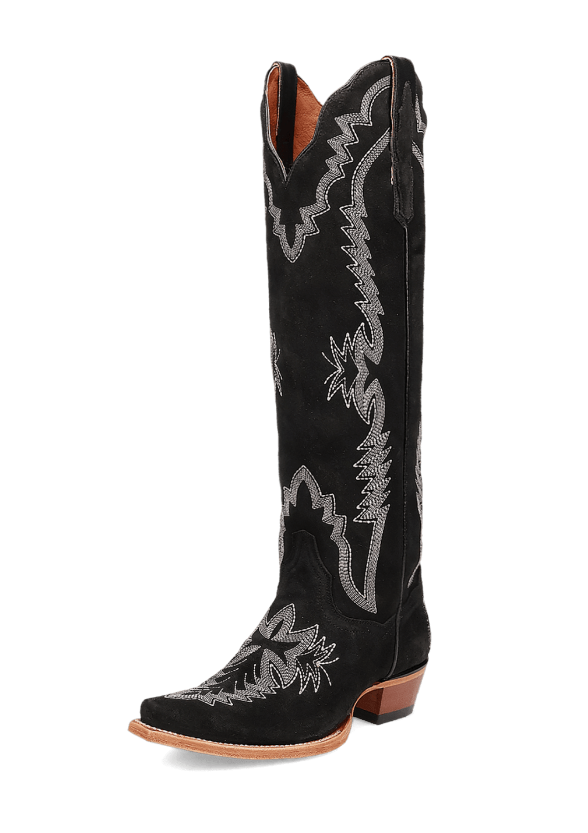 Black Embroidery Faux Suede Snip-Toe Zip Cowgirl Boots Knee High Tall Boots