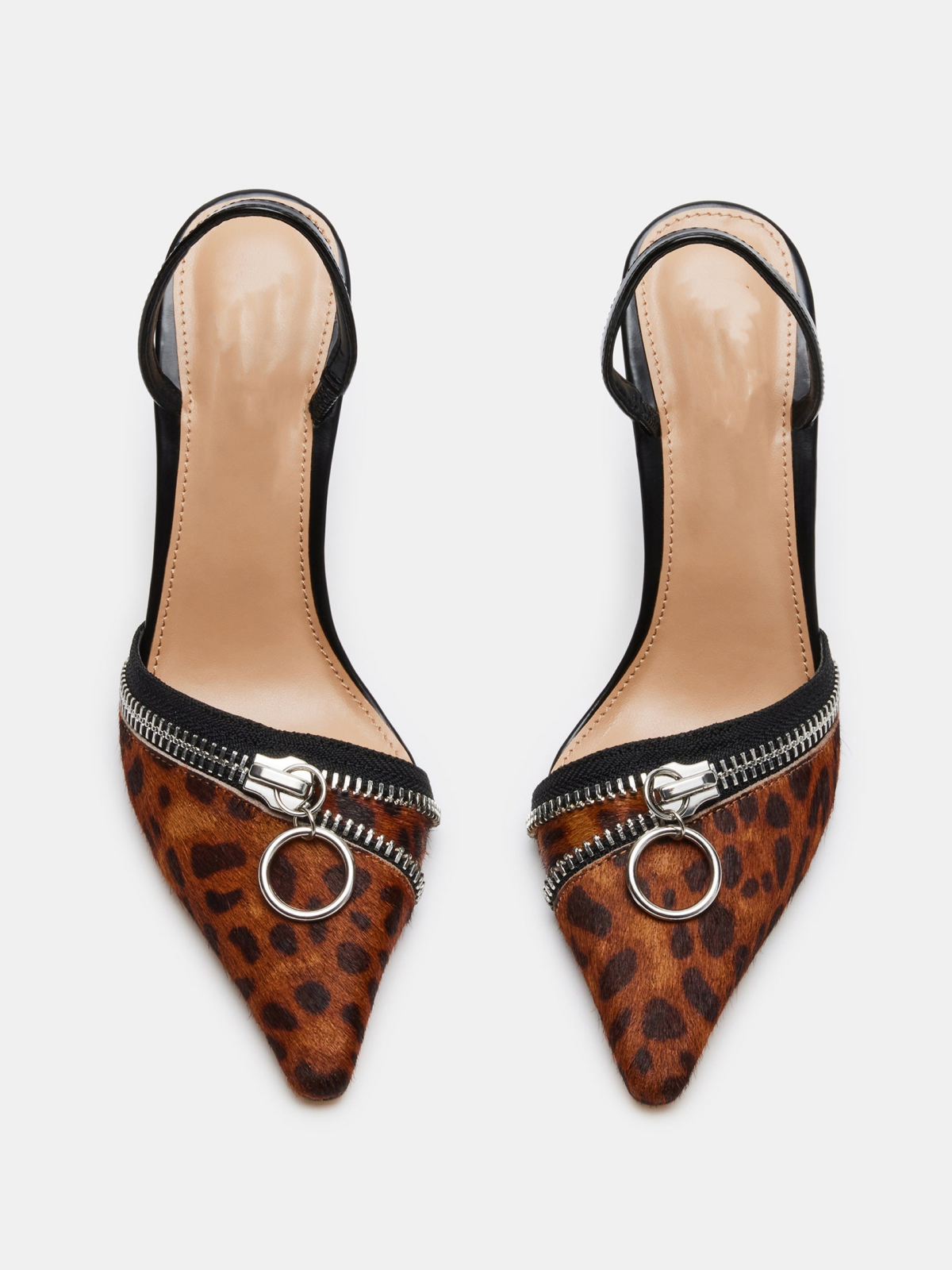 Leopard-Print Pony Hair Pointed-Toe Zipper High Heels