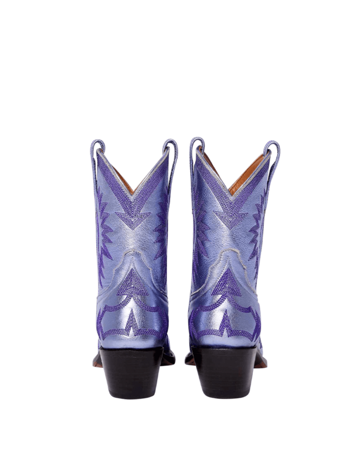 Metallic Embroidery Snip-Toe Wide Mid Calf Cowgirl Boots - Lavender