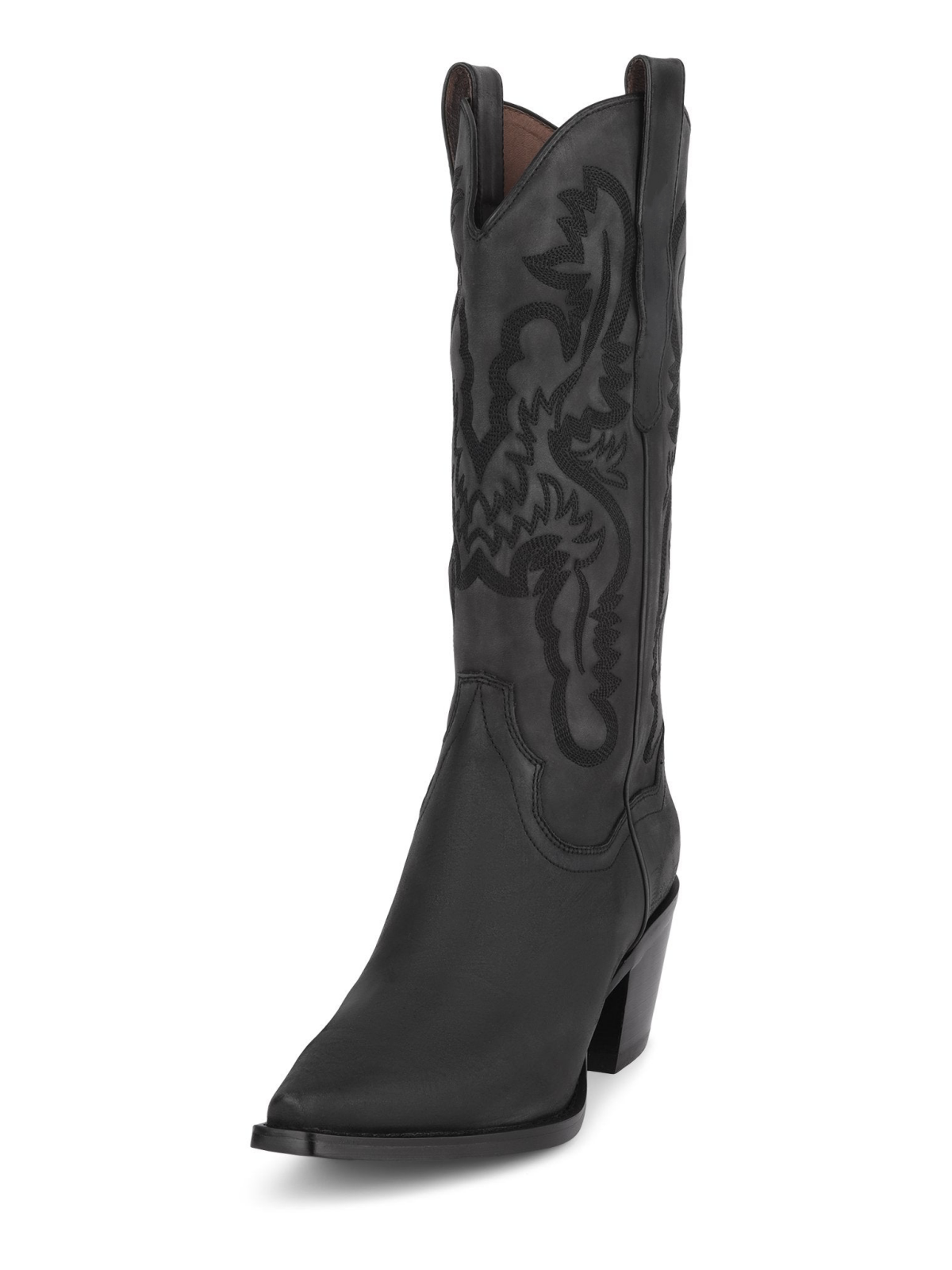 Black Snip-Toe Western Embroidery Wide Mid Calf Tall Cowgirl Boots