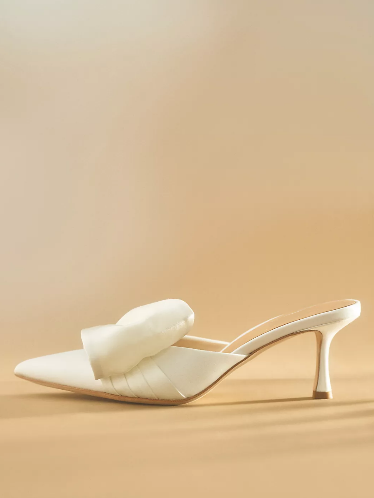 Ivory Satin Pointed-Toe Pump Kitten Heels