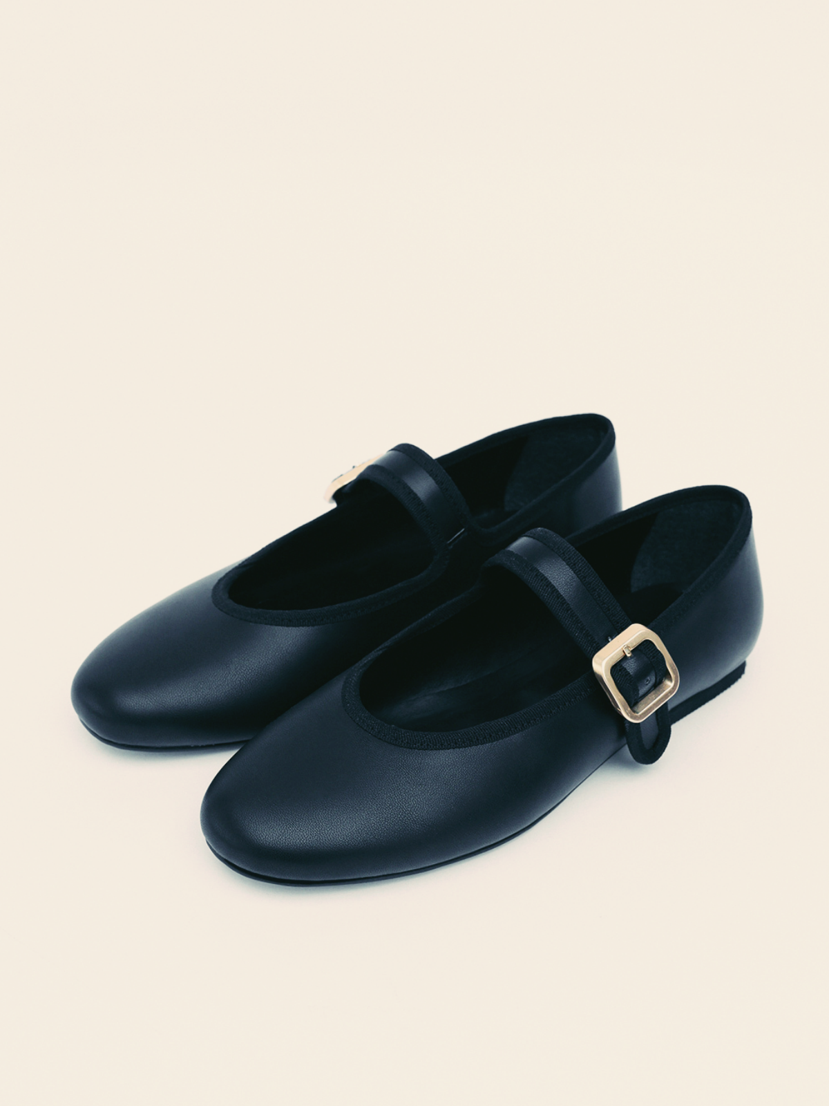 Black Buckled Detailed Oval Ballet Flats Mary Janes With Wide Strap