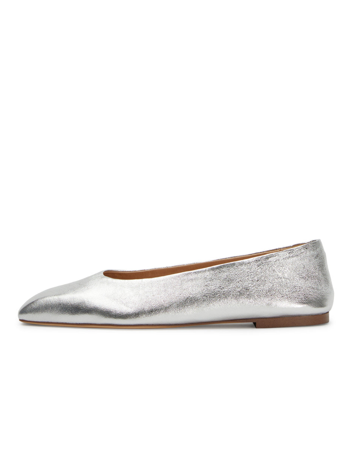 Metallic Silver Shimmer Vegan Leather Ballet Flats With Square Toe