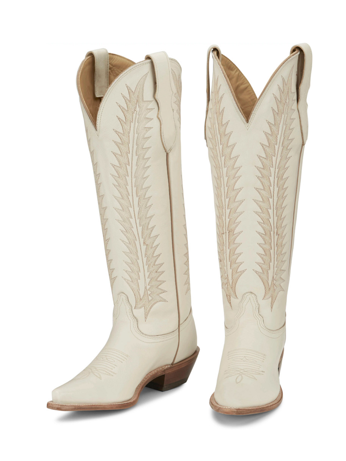 Bone Snip-Toe Wide Calf Embroidery Tall Knee High Cowgirl Boots