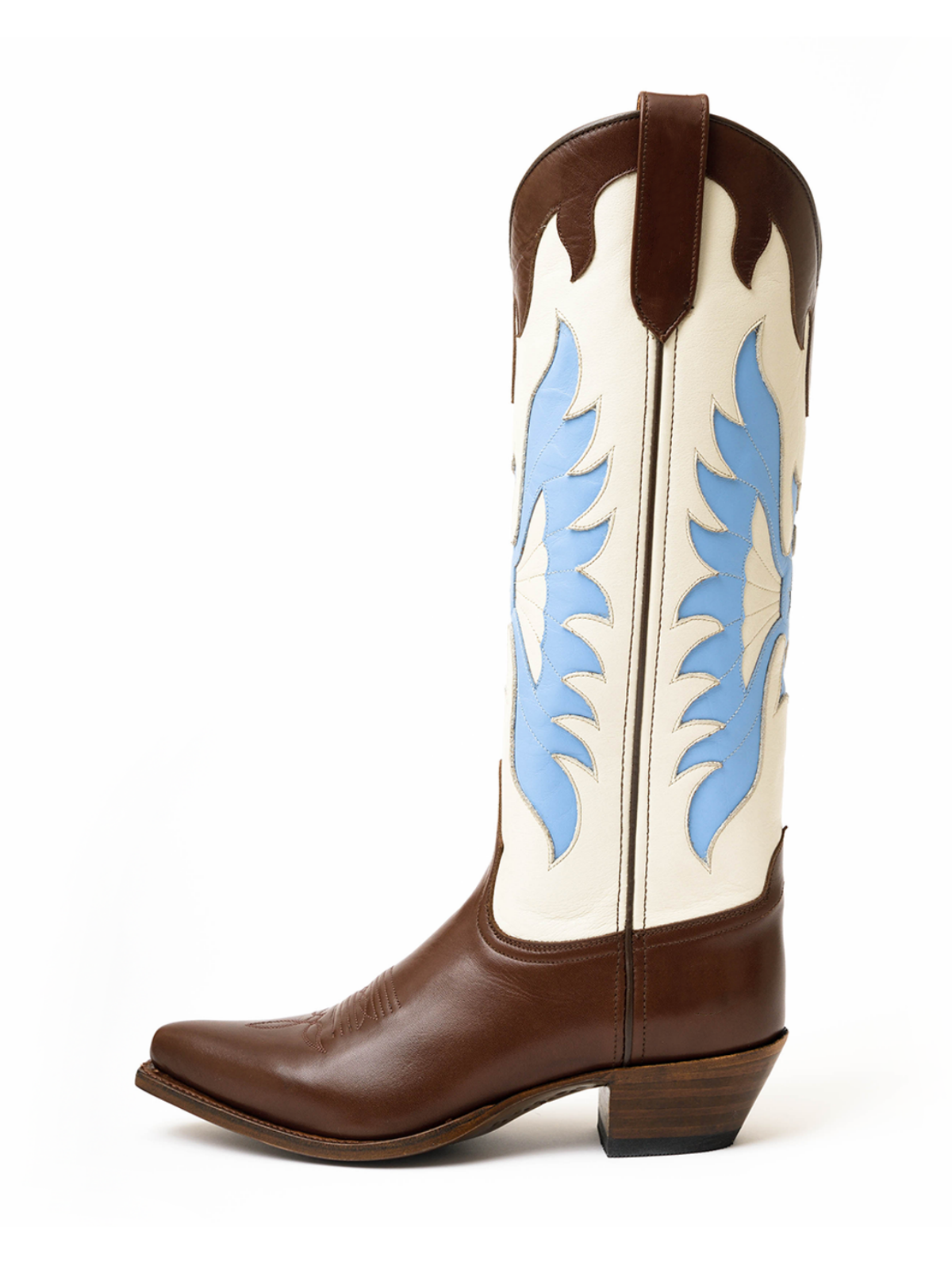 Contrast Tri-Color Snip-Toe Eagle Inlay Wide Mid Calf Tall Cowgirl Boots