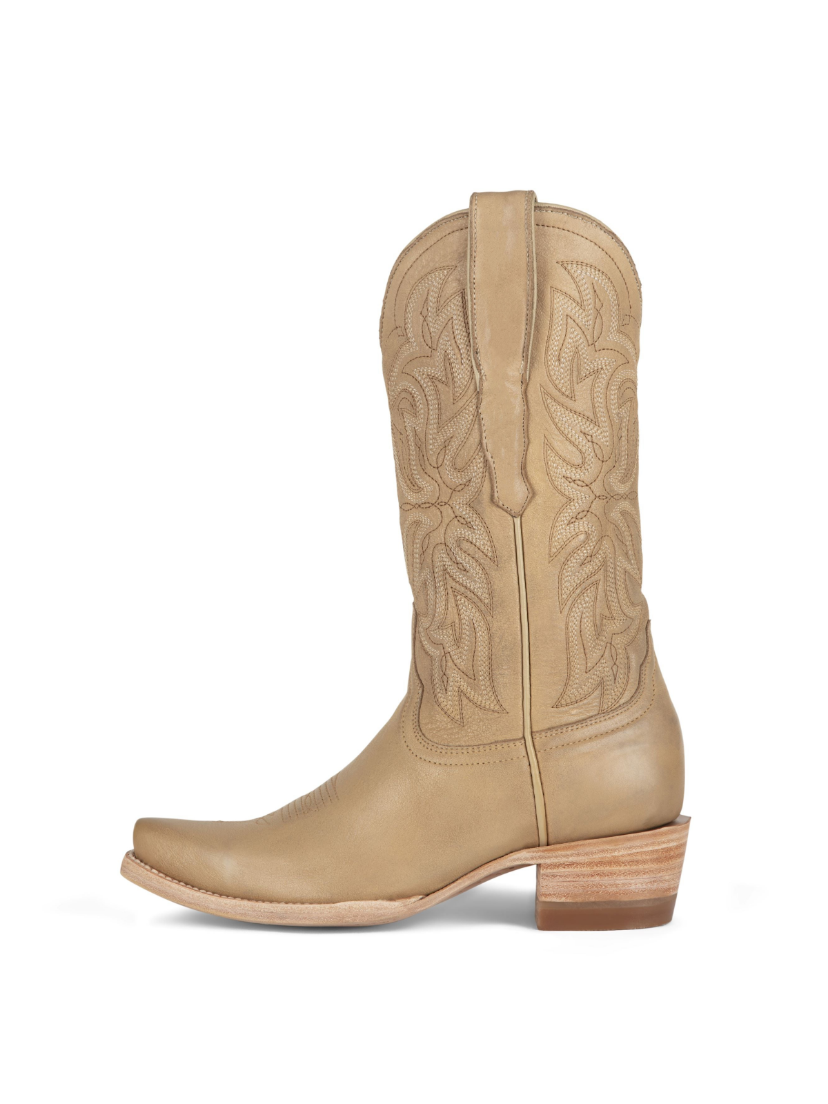 Tan Snip-Toe Embroidery Wide Mid Calf Cowgirl Tall Boots