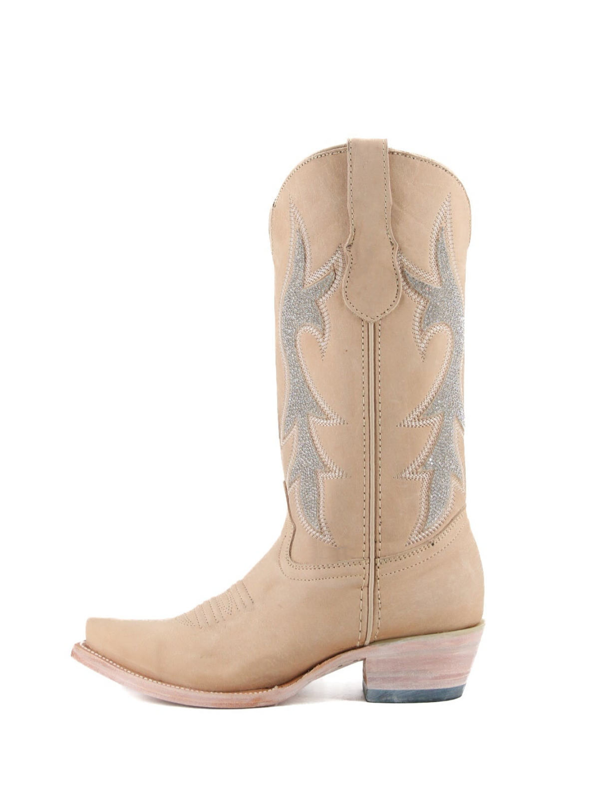 Bone Snip-Toe Small Rhinestone Wide Mid Calf Cowgirl Boots