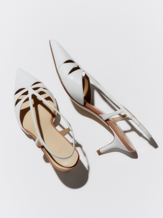 White Cut-Out Pointy Kitten Heels Slingback Courts Pumps