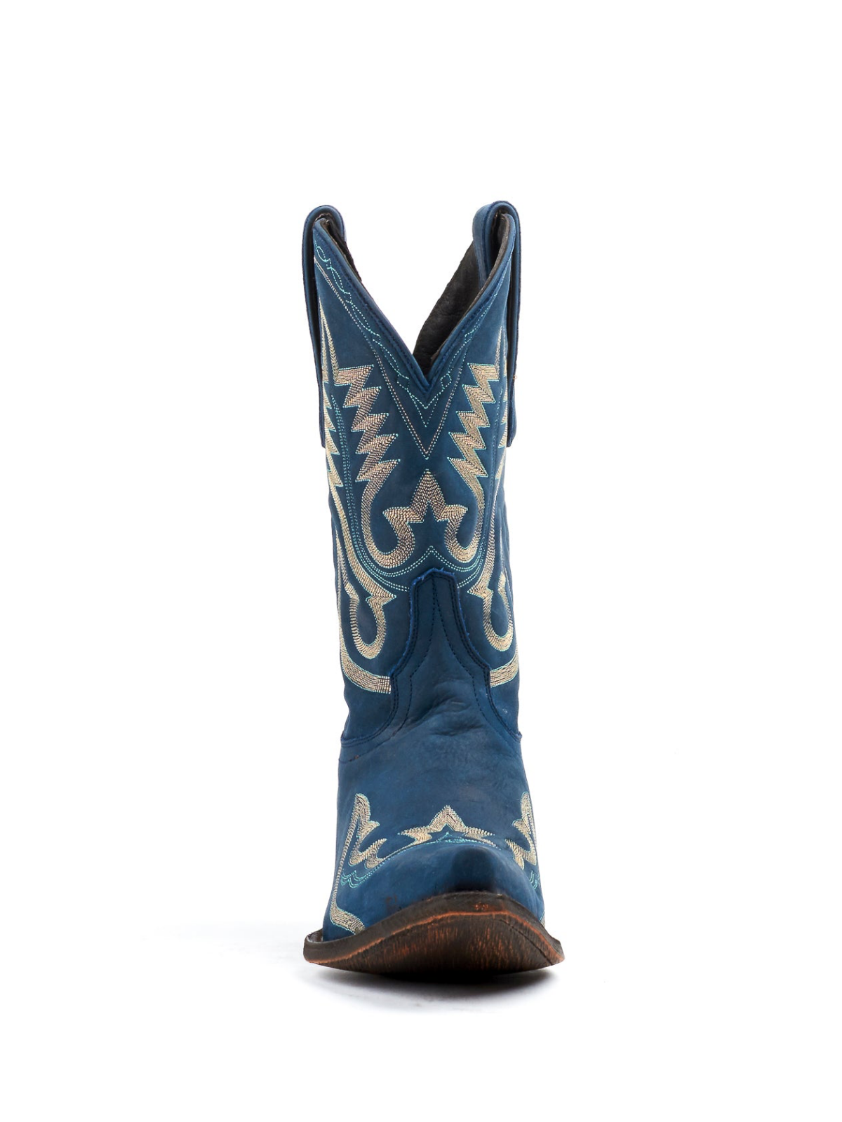 Blue Classic Snip-Toe Embroidery Wide Mid Calf Cowgirl Boots