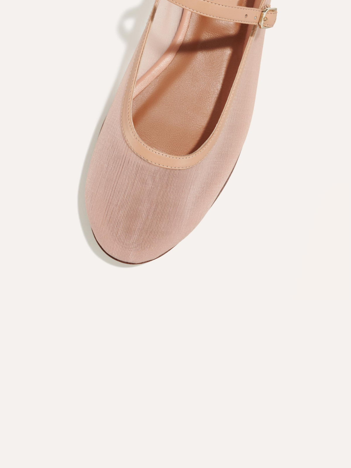 Light Pink Mesh Round-Toe Ballet Flats Mary Janes With Buckled Strap