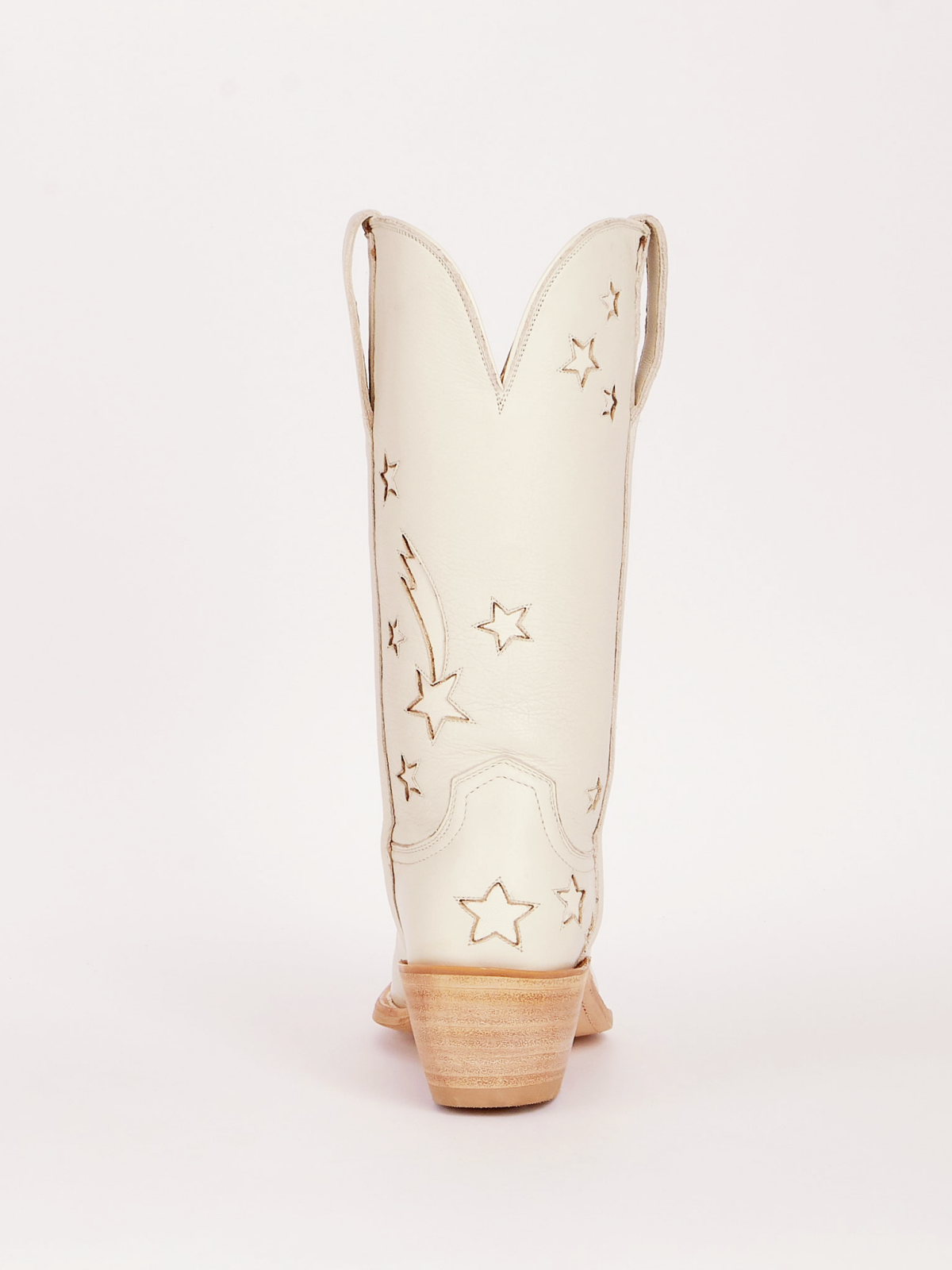 Cream Snip-Toe Wide Mid Calf Western Boots Cowgirl Tall Boots With Star Inlay