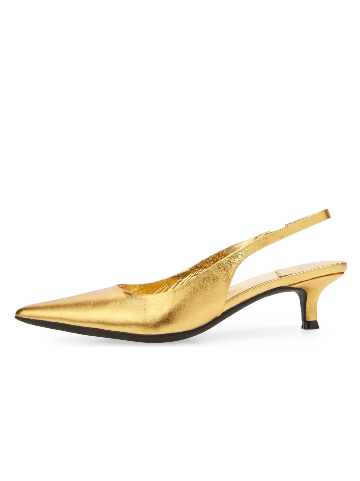 Metallic Gold Pointed-Toe Slingback Pump Kitten Heels