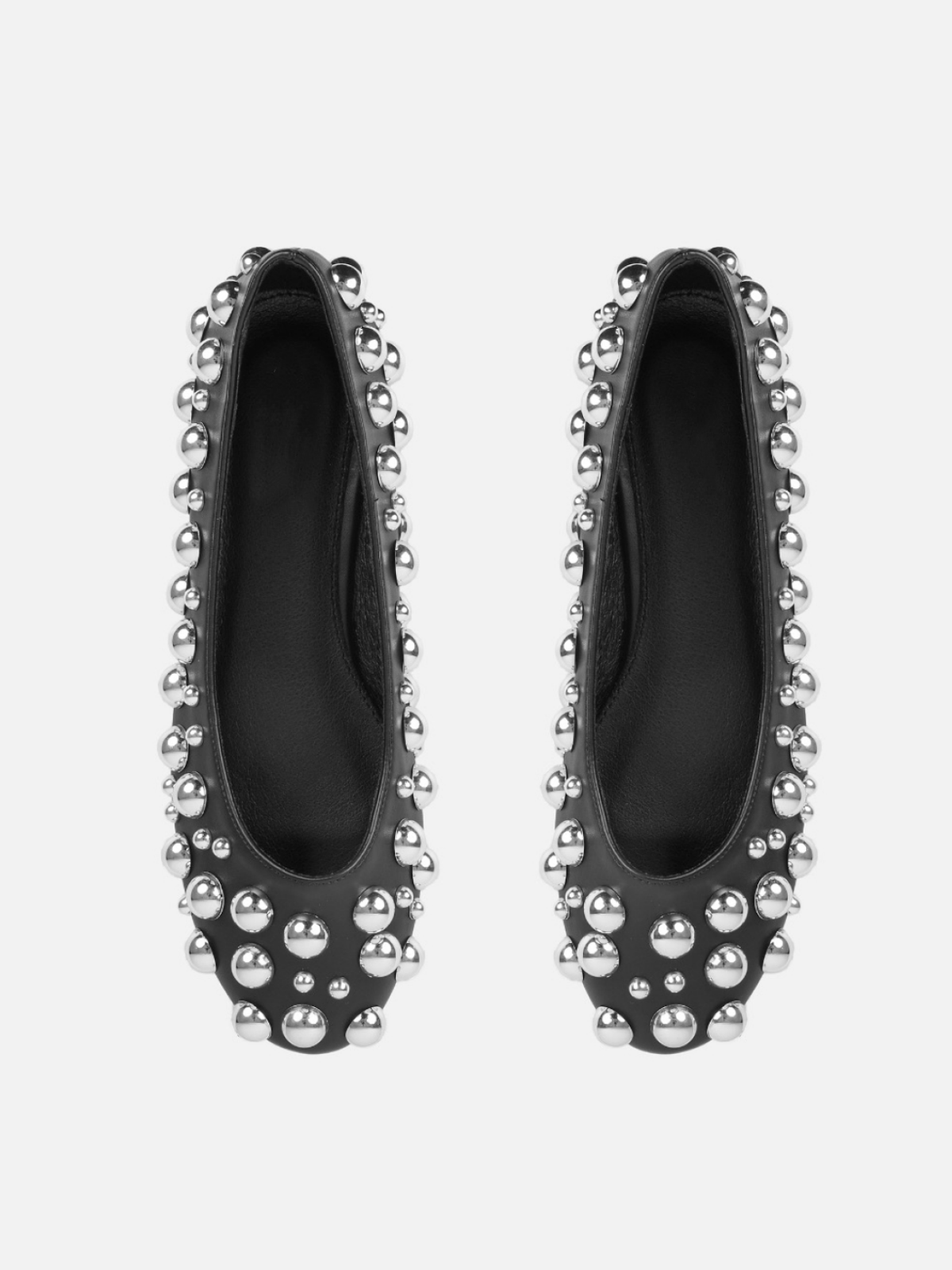 Black Studded Round-Toe Comfy Ballet Flats