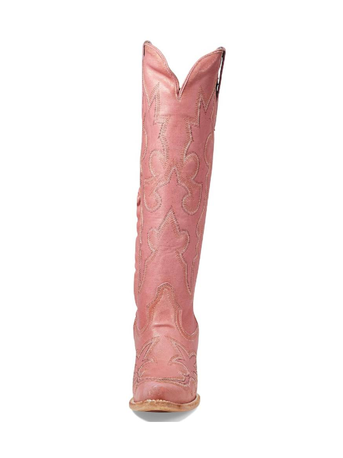 Pink Snip-Toe Embroidery Half-Zip Knee High Tall Cowgirl Boots