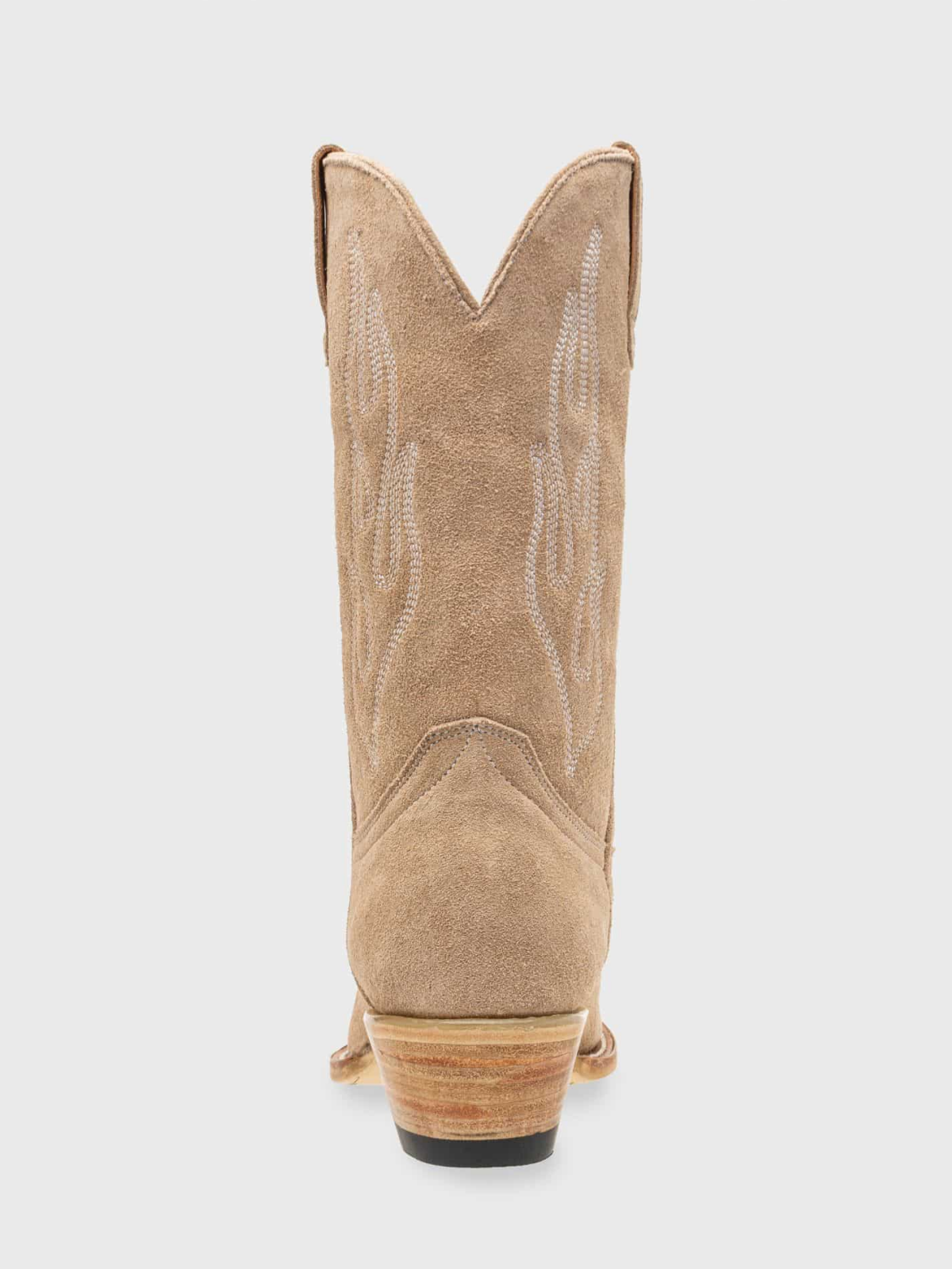 Flame Embroidery Faux Suede Snip-Toe Wide Mid Calf Tall Cowgirl Boots - Tan