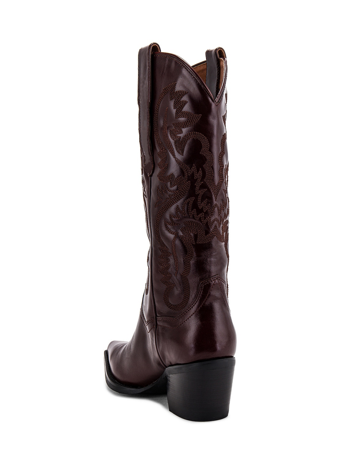 Metallic Wine Red Snip-Toe Embroidery Wide Mid Calf Tall Cowgirl Boots