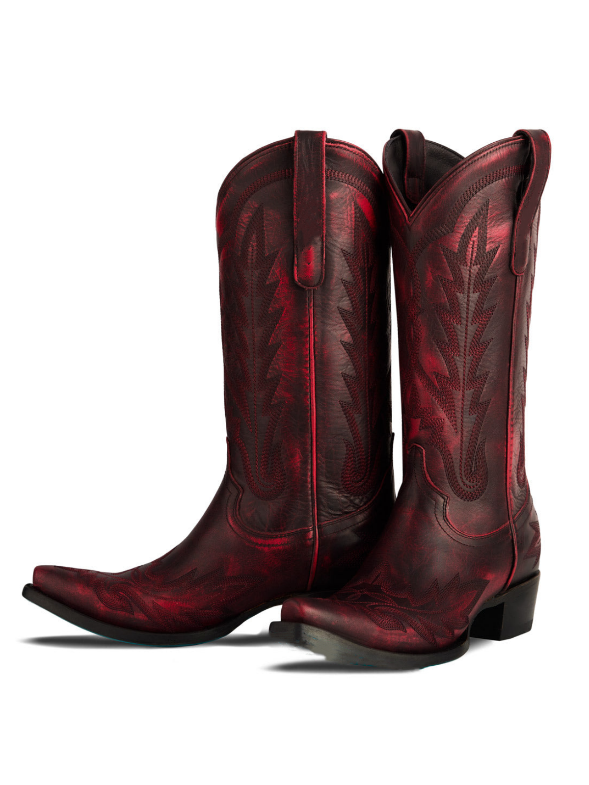Western Snip-Toe Classic Embroidery Wide Mid Calf Cowgirl Boots - Dark Red