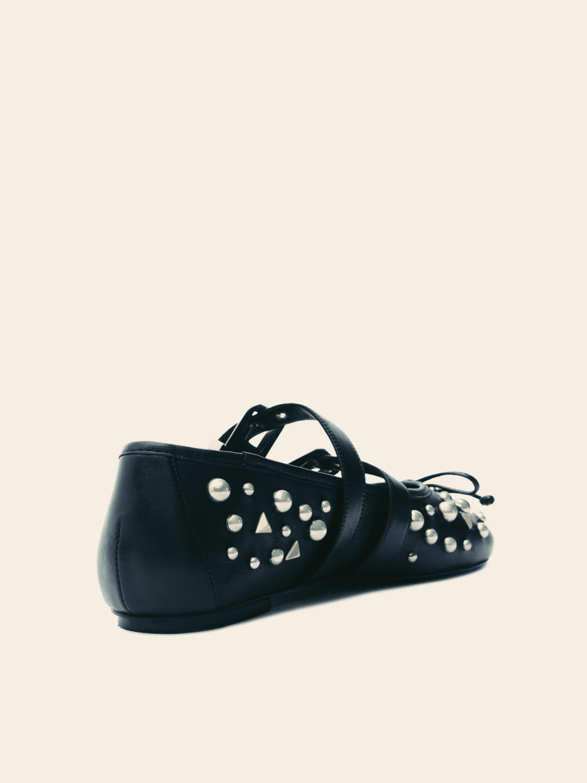 Black Bow Studded Ballet Flats Mary Janes With Grommet Buckled Strap