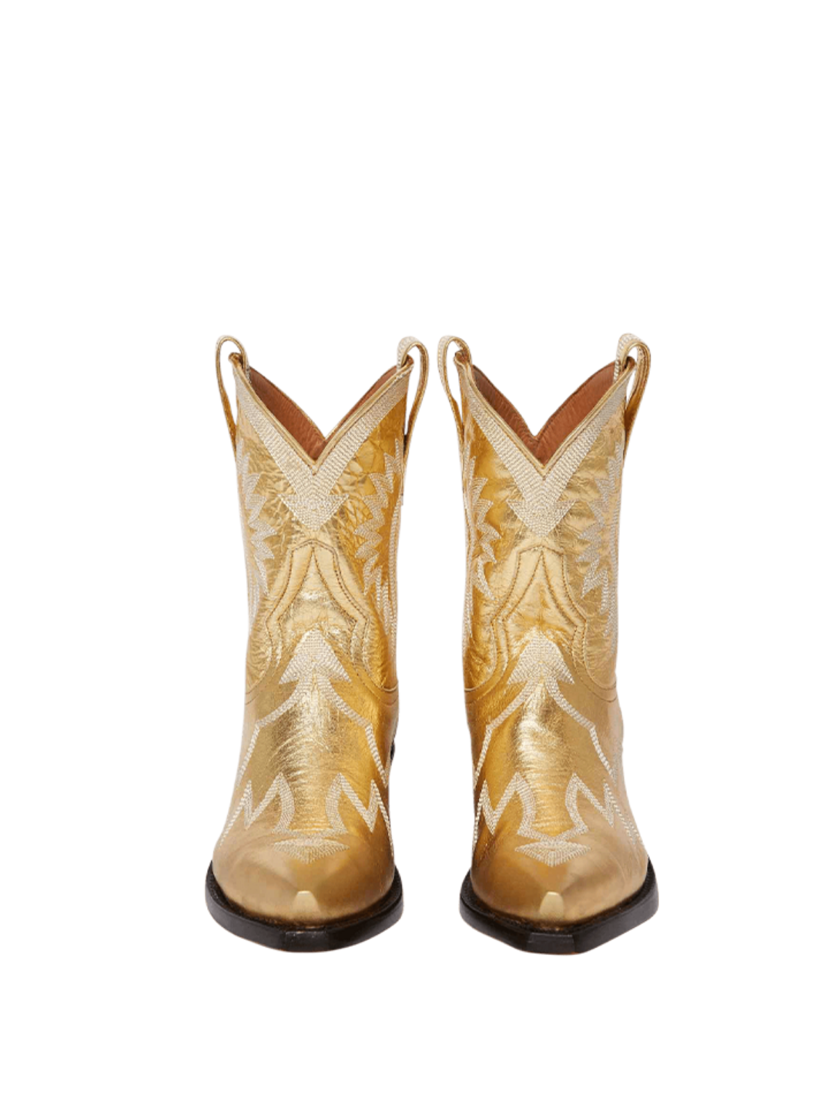 Metallic Embroidery Snip-Toe Wide Mid Calf Cowgirl Boots - Gold