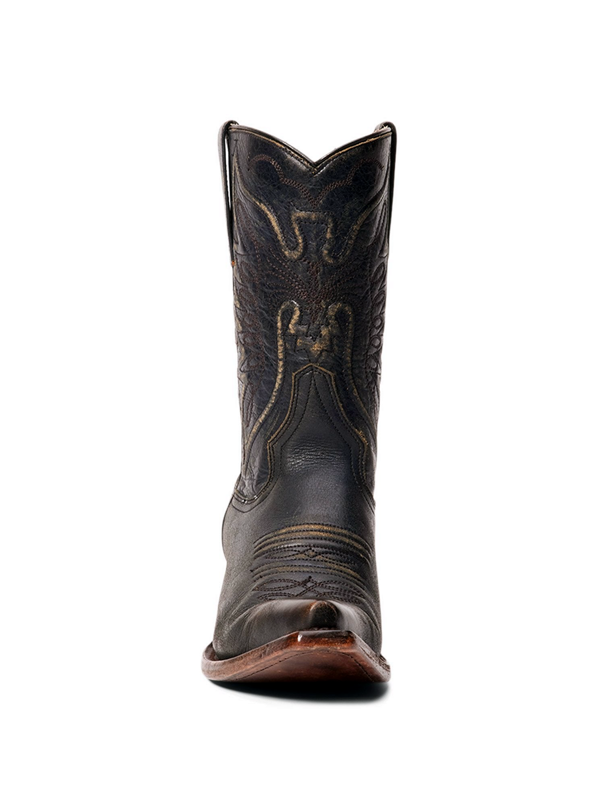 Black Snip-Toe Eagle Embroidery Padded Wide Mid Calf Cowgirl Boots