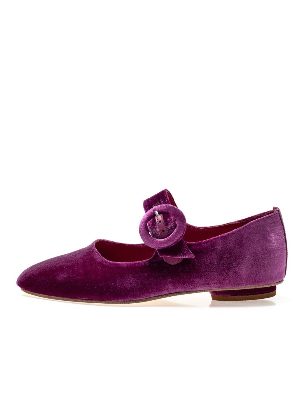 Mulberry Velvet Elongated Ballet Flats Mary Janes With Oversized Buckle